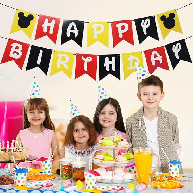 Cartoon Mouse Birthday Party Banner, Cartoon Mouse Style Bunting, Cartoon Mouse Themed Birthday Party Supplies