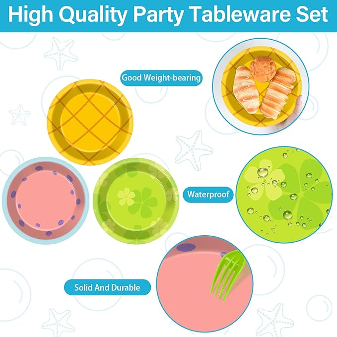 96Pcs Yellow Cartoon Party Plates and Napkins Cartoon Themed Party Decorations Ocean Paper Plate Under the Sea Animal Disposable Tableware Set for Boys Girls Birthday Decorations Baby Shower Serves 24