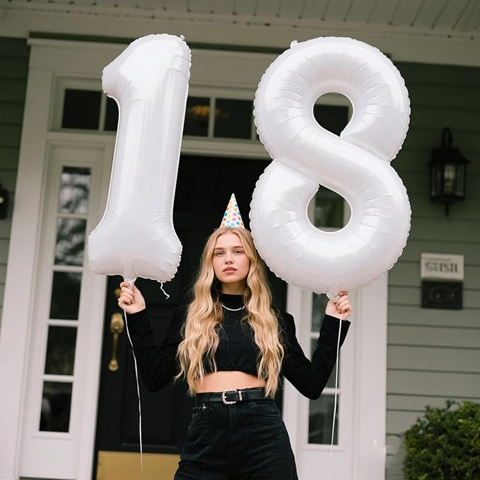 40 Inch Number Balloon White 8 Balloon Party Decorations 8 18 28 80 Giant Jumbo Foil Balloons 80th 88th Men Women for Birthday Anniversary Party Supplies