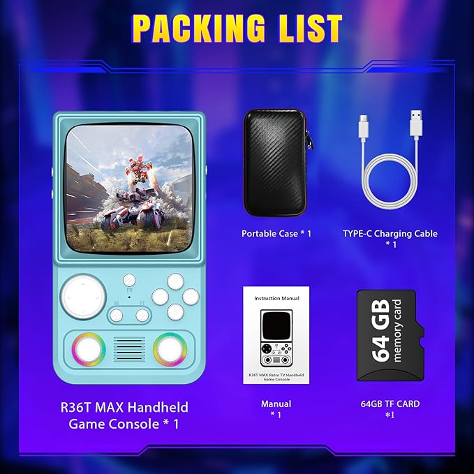 R36TMAX Upgraded Retro Handheld Game Console with 4000mAh Battery, 4.0'' IPS Screen, Retro Gaming Console with Portable Case, Supports WiFi Networked Fighting and OTG (Classic Blue)