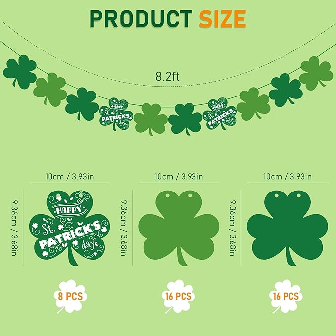 OHOME St Patricks Day Decorations - 40 Pack Shamrock Clover Banner - Shamrock Decorations Garland Irish St Patty's Day Accessories Party Favors for Home Door Birthday | St. Patrick's Day Decor