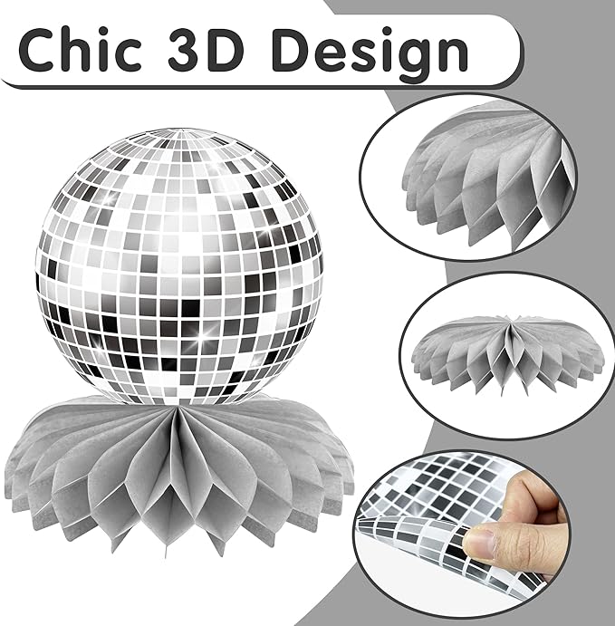 15 PCS Silver Disco Theme Honeycomb Centerpieces Disco Ball Party Decorations 70s Disco Party Table Centerpieces for Back to 70s Party Supplies Favors