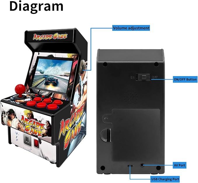 Mini Video Games Machine - 156 Retro Games Console Playable - 2.8 Inch Screen Handheld Gaming Device Support AV Output - Electronic Birthday Xmas Gift for Kids Adults