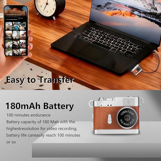 KOOMTOOM Keychain Camera,720P HD Mini Retro Camera,Tiny Digital Photocamera with 32GB SD Card,0.96'' Pocket Video Recorder Gift for Kids Students,Suprise Box Included(K142 - Red Brown)