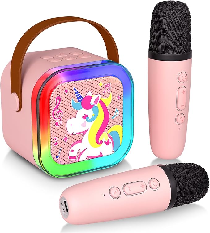Mini Karaoke Machine with 2 Wireless Microphones, Karaoke Machine for Kids Adults, Singing Toys for Ages 3, 4, 5, 6, 7, 8 +, Best Gift for Birthday, Party, Christmas | Karaoke Machine for Girls