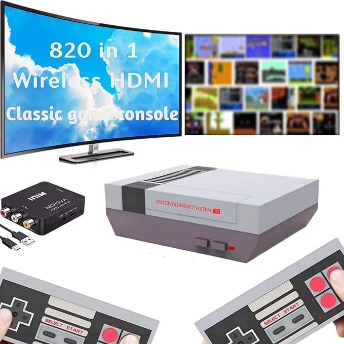 Classic Mini Handheld Retro Game Console,Video Game Consoles Built-in 800 Classic Edition Games,AV and HDMI Output Display,Dual Wireless Came Controllers. (Grey-White)