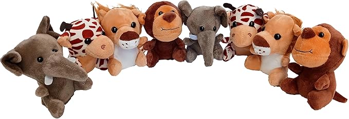 Plush Zoo Animals, Lion, Giraffe, Monkey & Elephant - Super Soft Plush (8 Piece Set)