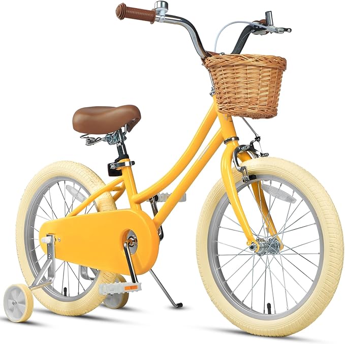 Petimini Vintage Kids Bike for Girls, 12–20 Inch Classic Bicycle with Wicker Basket & Bell, High Tensile Steel Frame, Training Wheels (12–18”), 85% Pre-Assembled, Retro Bike for Outdoor Riding