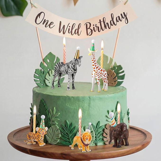 5 Pcs Animal Cake Candle Holders Zoo Birthday Cake Topper Party Decorations Mini Animal Candlestick Holder for Zoo Birthday Baby Shower Party Supply Fits 5-7 mm Candle