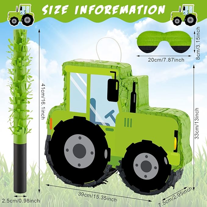 Lewtemi Tractor Piñatas for Birthday Party Excavator Piñata with Stick, Blindfold, Confetti for Adults Birthday Baby Shower Party Supplies