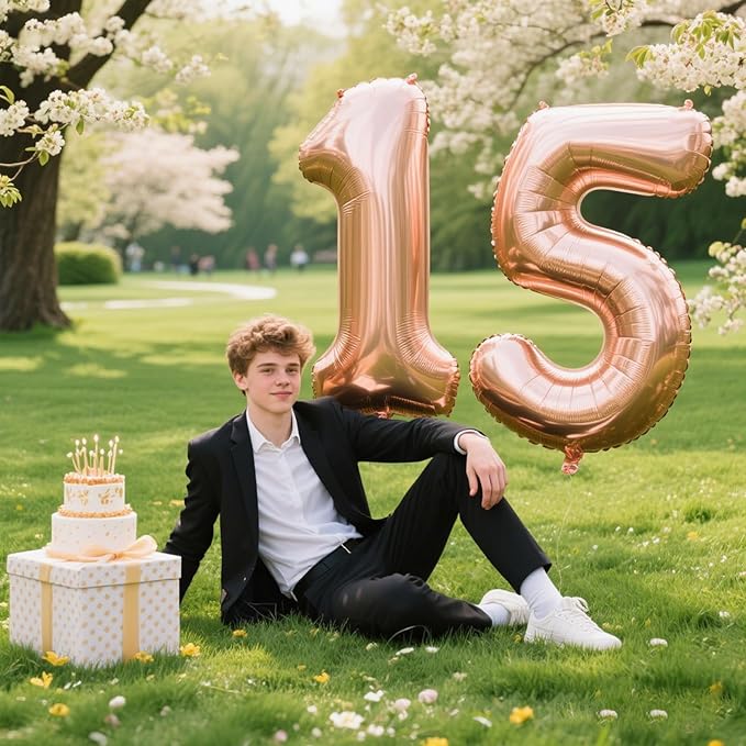 40 Inch Rose Gold Balloon Number 15 Balloon,Jumbo Mylar Foil Helium Balloon for 15 Digital Balloons for Birthday Party,Wedding Anniversary Party Decorations