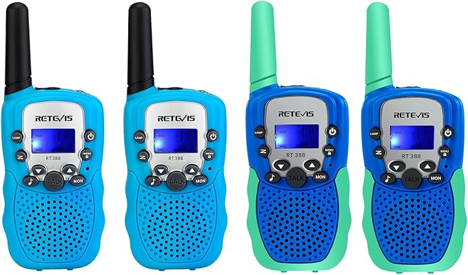 Retevis RT388 Walkie Talkies for Kids, Toys for 3-12 Year Old Boy Girl, Long Range 2 Way Radio for Boys Girls Aged 6-12(Blue 1 Pair and Blue Green 1 Pair)