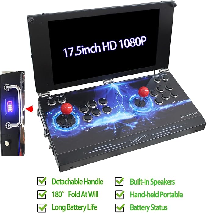 26800 in 1 Hand-held Portable Arcade Game Console 17.5-inch HD Screen Dual Players 3D Matal Box DX, Retro Video Game Machine Search/Hide/Save/Load/Pause Games (B 26800 70S)