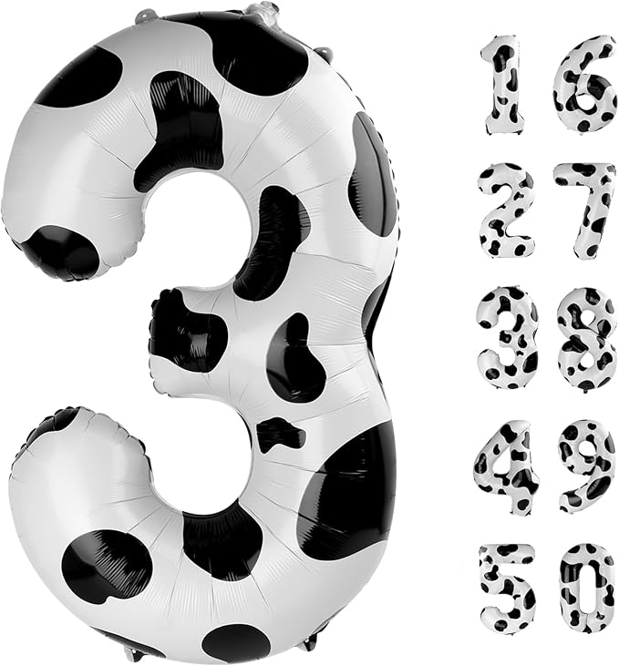 40 Inch Cow Print Balloon Number 3 Balloon,Number Balloons Cow Print Big Giant Jumbo Number 3 Foil Mylar Balloons for 13th Birthday Party Anniversary Events,Wedding Anniversary Party Decorations