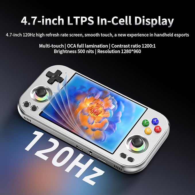 ANBERNIC RG477M Retro Handheld Game Console , Aluminum Alloy CNC Android 14 System 4.7 Inch LTPS in-Cell Touch Screen Dimensity 8300 Processor Support WiFi 6E Bluetooth 5.3(Silver)