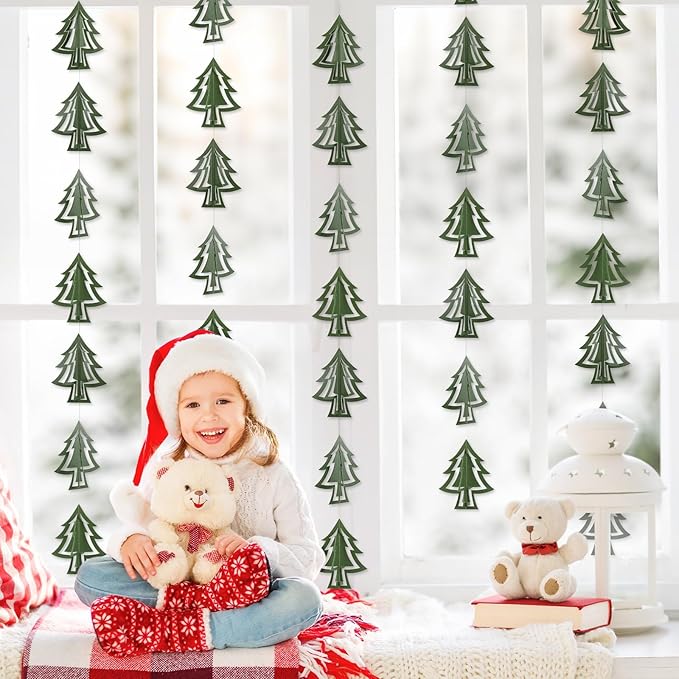 MARFOREVER 41 Ft Christmas Tree Paper Streamers Green Christmas Decorations 3D Xmas Pine Tree Hanging Swirls Banner for Xmas New Year Winter Holiday Home Wall Indoor Party Decor