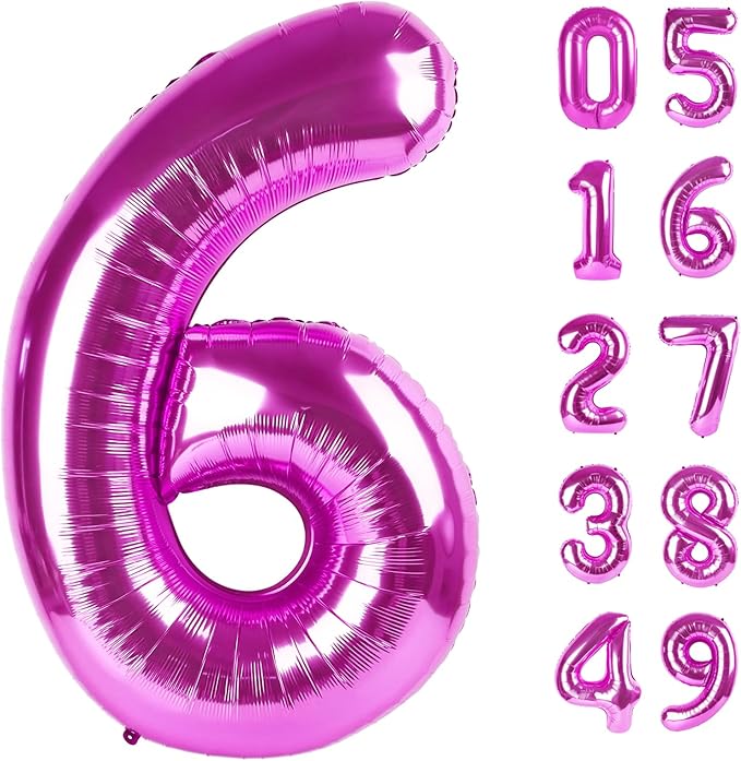 40 Inch Rosy Purple Mylar Foil Number 6 Birthday Balloon, Digital Balloons for 6 16 Boy Girl Party Decorations Supplies, Rosy Purple Big Helium Balloon Numbers for 26 36 46 60 Men Women Anniversary