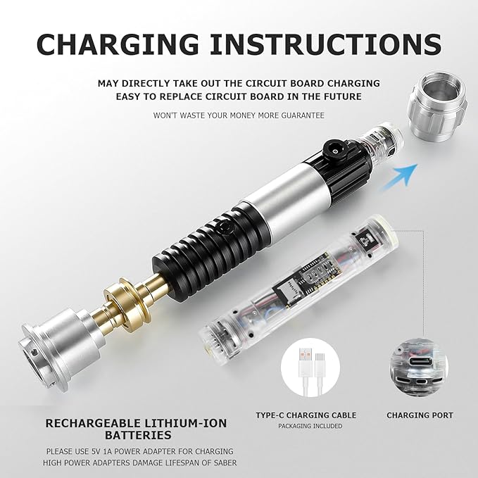 Upgrade App Control OBW Dueling Lightsaber, Smooth Swing 16 Sound Effects 3 Light Effects, 16 Colors and Infinite Change Metal Light Saber for Adults (RGB-OBW)