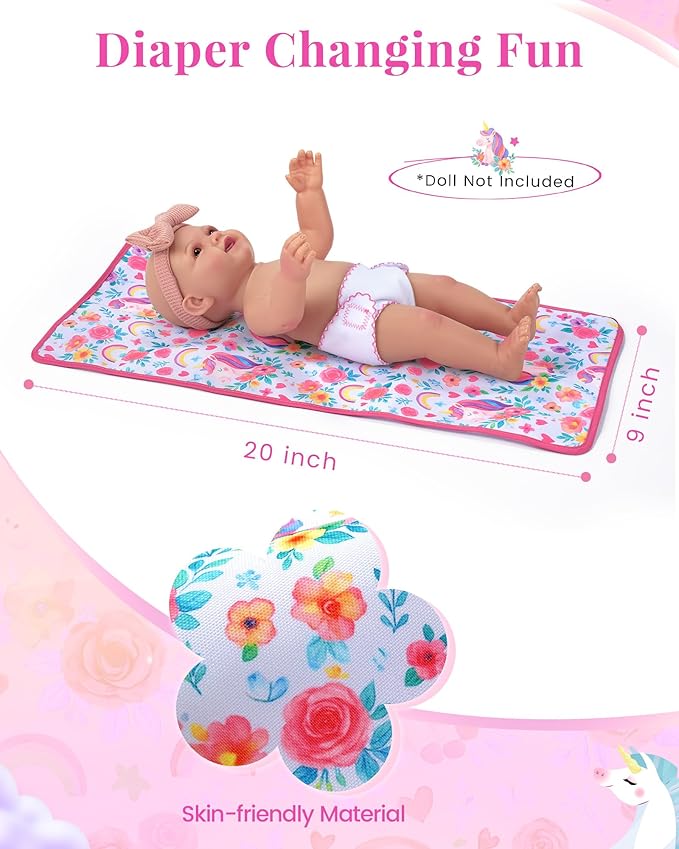 BABESIDE 14 Pcs Baby Doll Diaper Bag Set with Magic Bottles, Baby Doll Accessories Includes Changing Mat, Diapers and Bottle with Disappearing Milk for 12-16 Inches Dolls Kids Gift