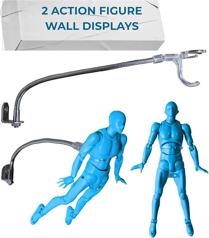 Action Figure Stand Wall Display | Flying Action Figure Display | Adjustable Metal Support Arm | Hidden Stand | Made for 6 Inch Marvel Legends | Clear | Show Off Your Flying Collectibles (2 Pack)