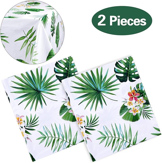 2 Pack Hawaiian Luau Tablecloths for Party Decoration, Hawaii Disposable Plastic Rectangular Table Covers, Aloha Tropical Palm Leaves Table Cloth, Summer Beach Kids Birthday Cocktail Party Supplies