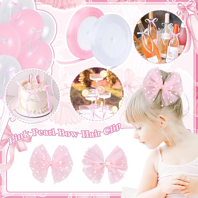 Pink Bows Ballet Girls Birthday Party Decorations, She's Tutu Cute Ballerina Theme Birthday Party Banner Cake Toppers Balloons for Two Two Cute 2nd Bday Baby Shower Tutu Dancing Girls Party Supplies
