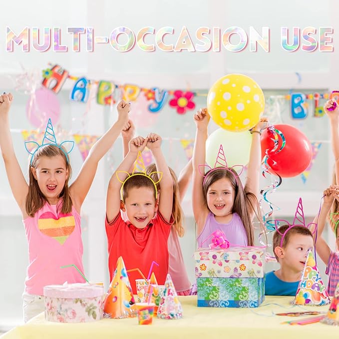 24 Pcs Unicorn Headbands Unicorn Birthday Party Favors,Plastic Hairbands for Girls,Headware Accessories for Party Supplies Gift,Teens Toddlers Children