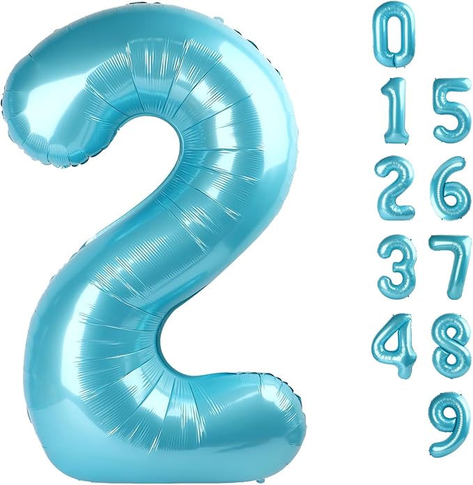 2 Numbers Balloon 40 Inch Pastel Blue Two Balloon Number Birthday Decor, 2nd 12 21st Party Celebration Decorations Graduations Wedding Baby Shower