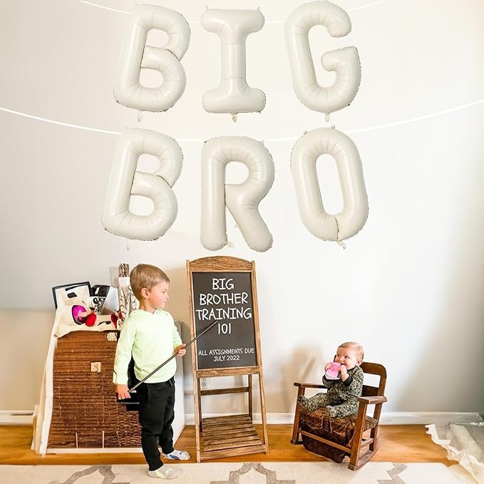 40 Inch Beige Big Bro Balloons Letter, Large Cream White Sand Big Bro Foil Balloon, Neutral Ivory Alphabet Mylar Balloon for Kid Newborn Boy Announcement Gender Reveal Baby Shower Party Decorations