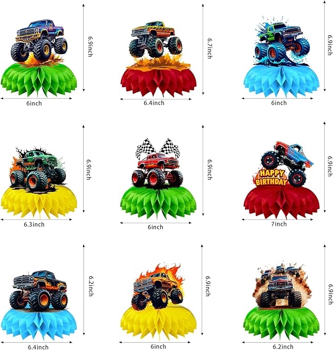 9 Pcs Monster Truck Centerpieces Monster Truck Birthday Decorations Monster Truck Table Decorations Monster Truck Party Supplies