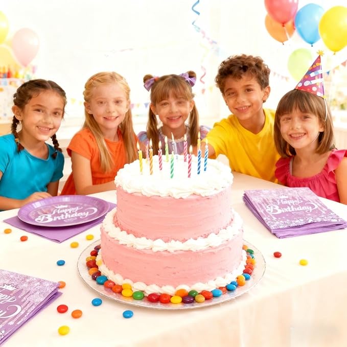 Purple Birthday Party Supplies, include 20 Plates and 20 Napkins, Purple Theme Birthday Party Decorations for Girl Women Wedding Bday Party Supplies