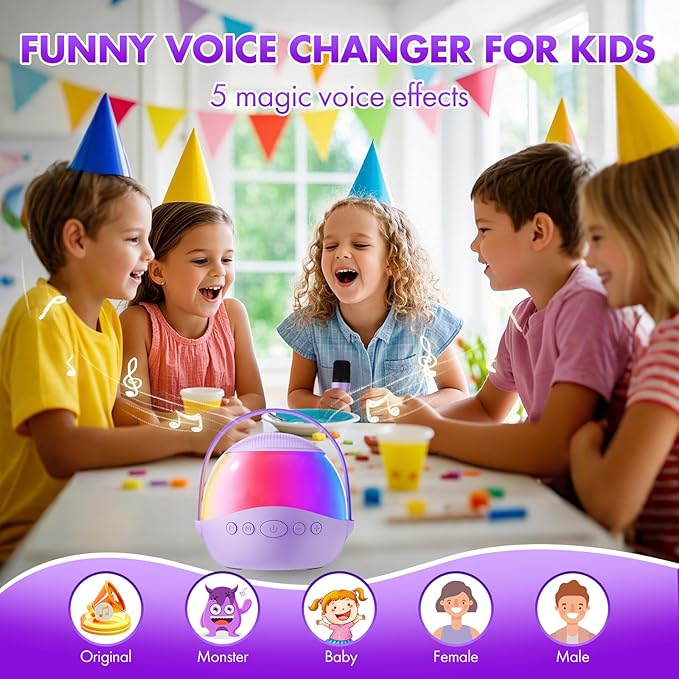 Mini Karaoke Machine Gifts for Kids Adults, Portable Karaoke Speaker with 2 Wireless Microphones, Kids Microphone with Speaker and LED Light, Birthday Gifts for Girls Boys 3-12+ Year Old (Purple)