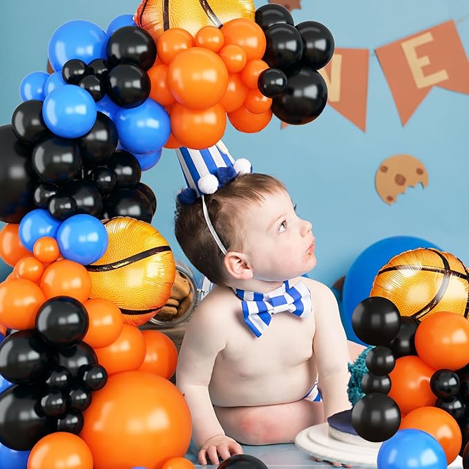 Basketball Balloon Arch Garland Kit,Orange Black Blue Balloon Garland with Foil Balloon for Men Teen Kids Birthday Graduation Party Decorations,Basketball Sports Theme Party Decor Supplies
