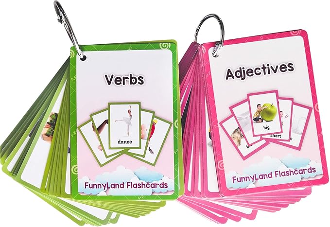 Verbs/Adjectives Flash Cards English Flash Cards Pocket Card Learning Toys for Children Pre-Kindergarten Kids Education Aids