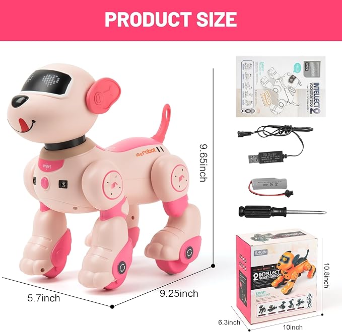 Voice&Remote Control Robot Dog Toy: Programmable Voice Robotic Puppy for Kids Smart Interactive Robot Dog Dancing Singing Stunt Animal Toy for Toddler Toys 3-8 Year Gift