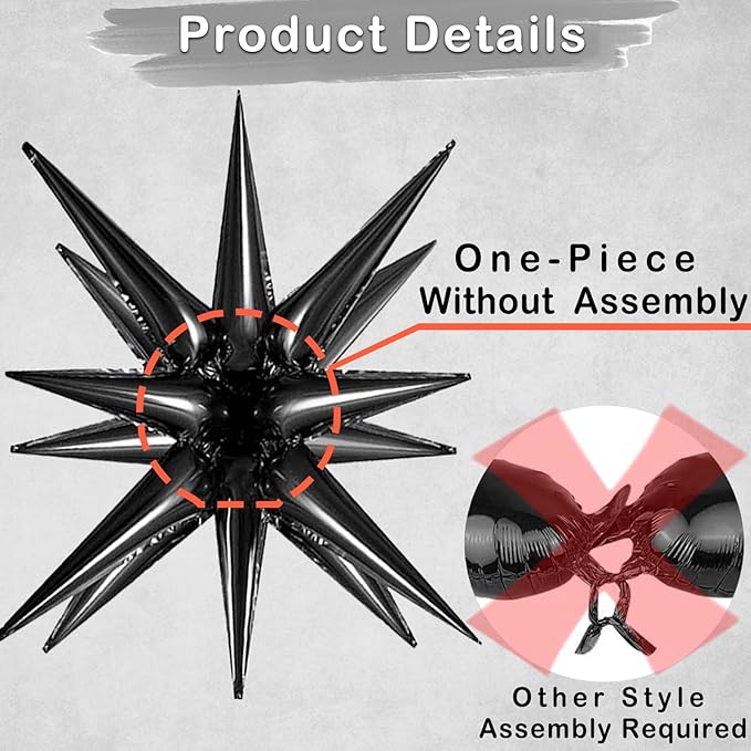 20 Pcs 27"22" Explosion Star Foil Balloons - 12 Point and Four Pointed Black Spike Balloons for Party Supplies, Christmas, Birthday, Wedding, Photo Booth (Black)