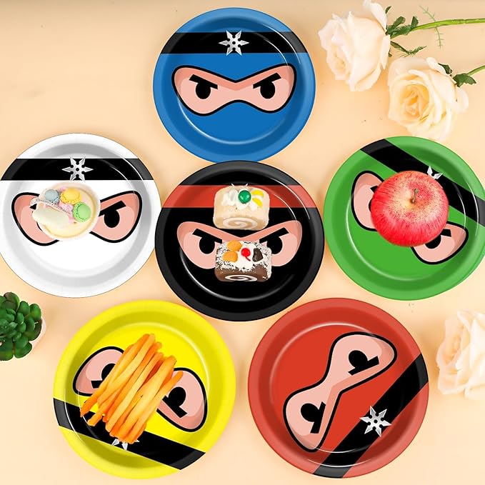 72PCS Ninja Birthday Plates Karate Party Supplies Ninja Warrior Tableware Master Plates Disposable Paper Dessert Plates for Boys Girls Kids Baby Shower Favors 6.7 * 6.7inch