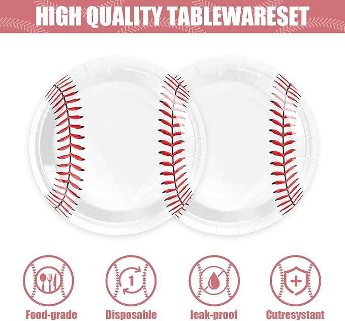 41pcs baseball Party Supplies ,include 20 Plates, 20 Napkin and 1pcs Tablecloth,Used for baseball Birthday Party Decoration (White baseball FFF)