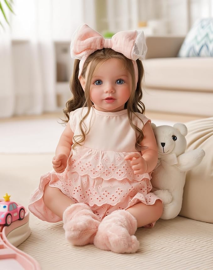 BABESIDE Lifelike Reborn Baby Dolls Dara - 20 Inch Realistic-Newborn Baby Doll Brown Hair Girl Handmade Real Life Baby Dolls with Clothes and Toy Accessories Gift for Kids Age 3+