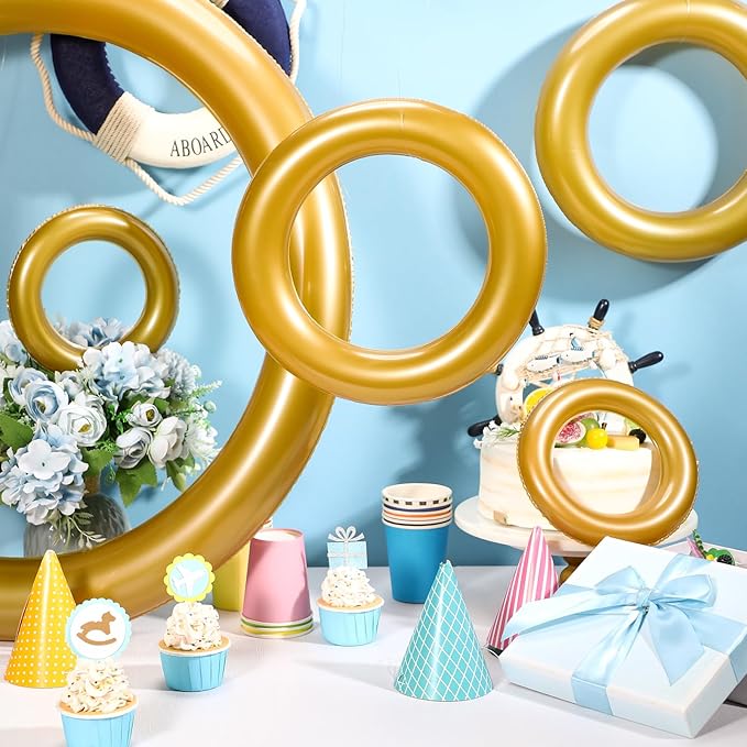 12 Pcs Cartoon Party Decor Inflatable PVC Gold Rings Balloon, Cartoon Themed Birthday Party Supplies for Gamer's Birthday Decor Favors