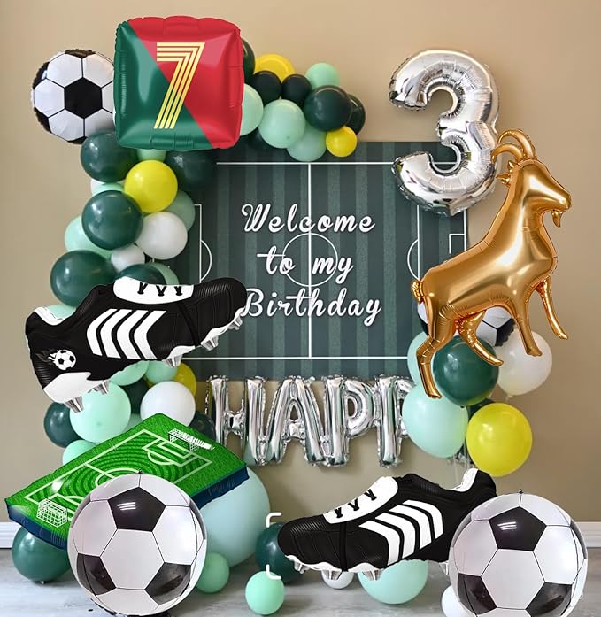 4D Football Balloons Set - Soccer Field, Cleats, Jersey & Goat Shapes | Sports Party Decorations for Fans, Birthday, Game Day (red &green)