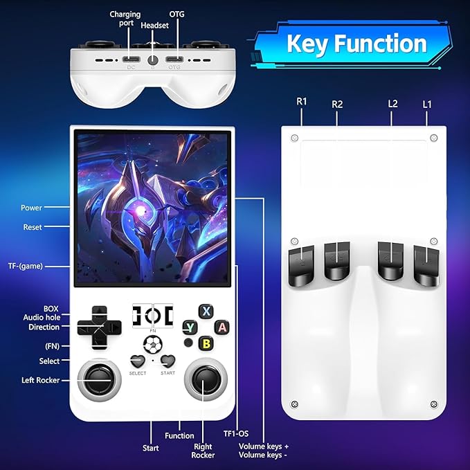 R36MAX Retro Game Console, 4.0 inch Retro Gaming Console with 128GB Memory, Video Game Consoles with 4000mAh Battery White