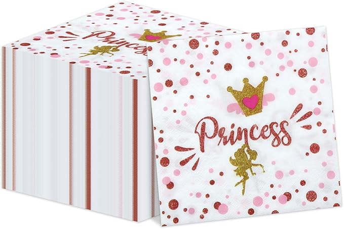 100 Pcs Pink Castle Napkins, Disposable Princess Napkins, Castle Decorations - 13 x 13 Inches