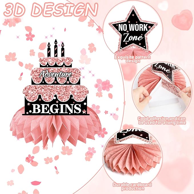10 Pcs Retirement Party Decorations, Retirement Table Decorations for Women Rose Gold Happy Retirement Decorations Table Honeycomb Centerpieces