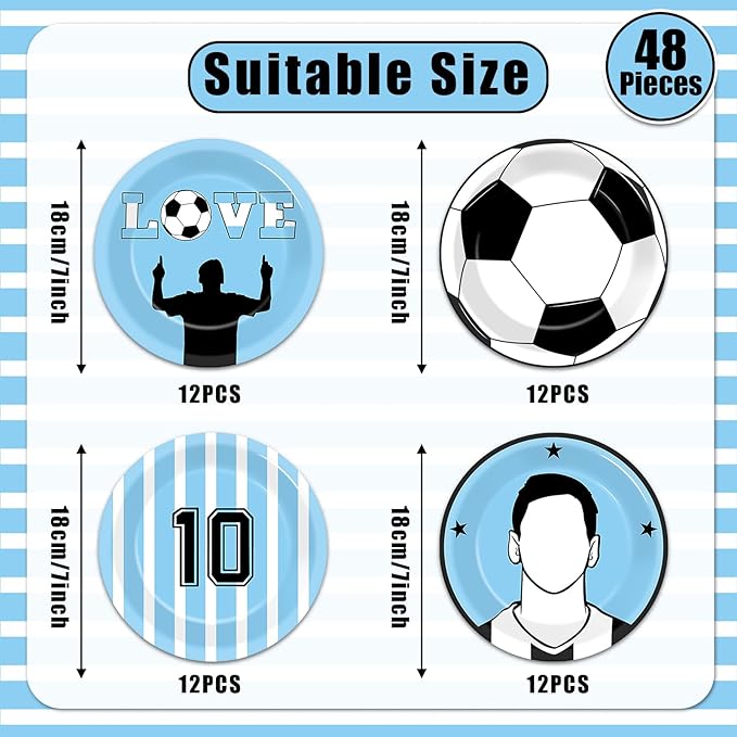 48Pcs Soccer Paper Plates Soccer Star Disposable Dessert Plates Supplies 7Inch Blue and White Sports Ball Plate Sport Party Dinnerware Decorations for Birthday Baby Shower Party Decorations