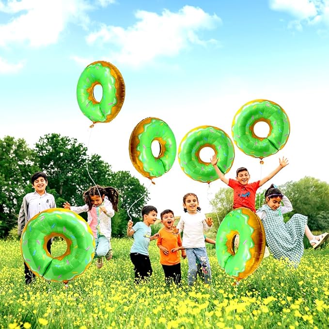Sweet Cake Sprinkle Doughnut Balloons Food Sweetmeat Candy Donut Theme Party Supplies For Birthday Baby Shower Wedding Grow Up, 6 Pack 23'' Green Donut Time Balloons Cute Dessert Candy Time Decoration