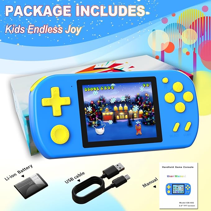 Great Boy Handheld Games for Kids with 218 Retro Video Game 3.0'' Color Screen Rechargeable Arcade Gaming Player,Birthday Xmas Gift (Blue)