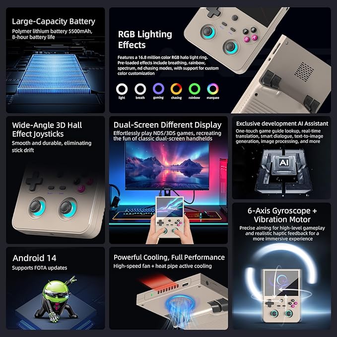 RG477V Dimensity 8300 Android14 sSystem 4.7-inch Touch Handheld Game Console WiFi/Bluetooth Hall Joystick RGB Light 5500mah (RG477V Gray-New)