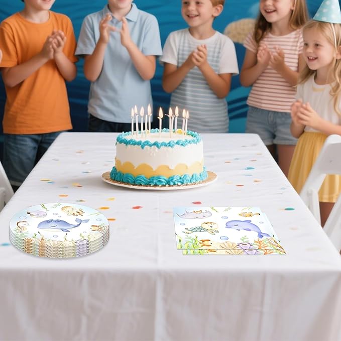 40pcs Under The Sea party Decorations Ocean Paper Plates and Napkins Tableware Set|for birthday Sea Themed Party Ocean Baby Shower Decorations Party Supplies