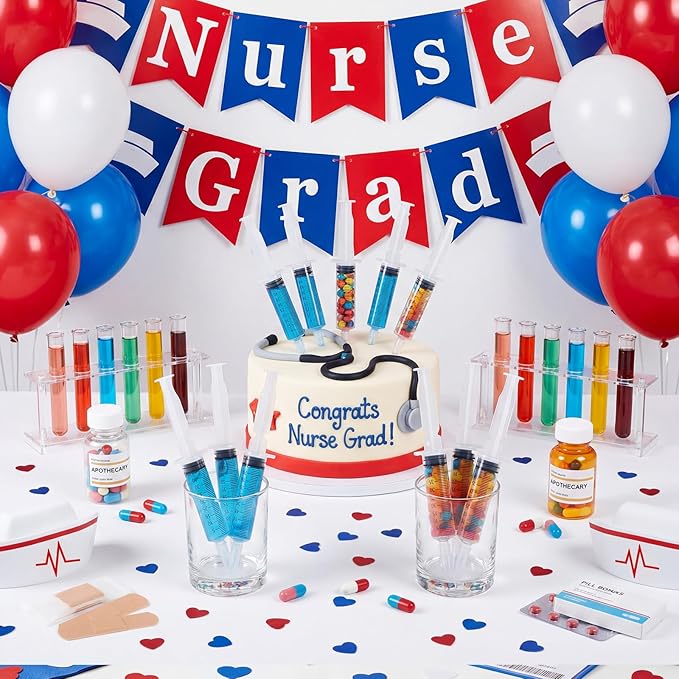 40 Pcs Nursing Graduation Party Supplies, 20 Pcs Plastic Syringes for Drinks, 20 Sticky Labels, Class of 2026 Graduation Decoration Nurse Party Supplies Bsn Rn Lpn Gift(45 ml)